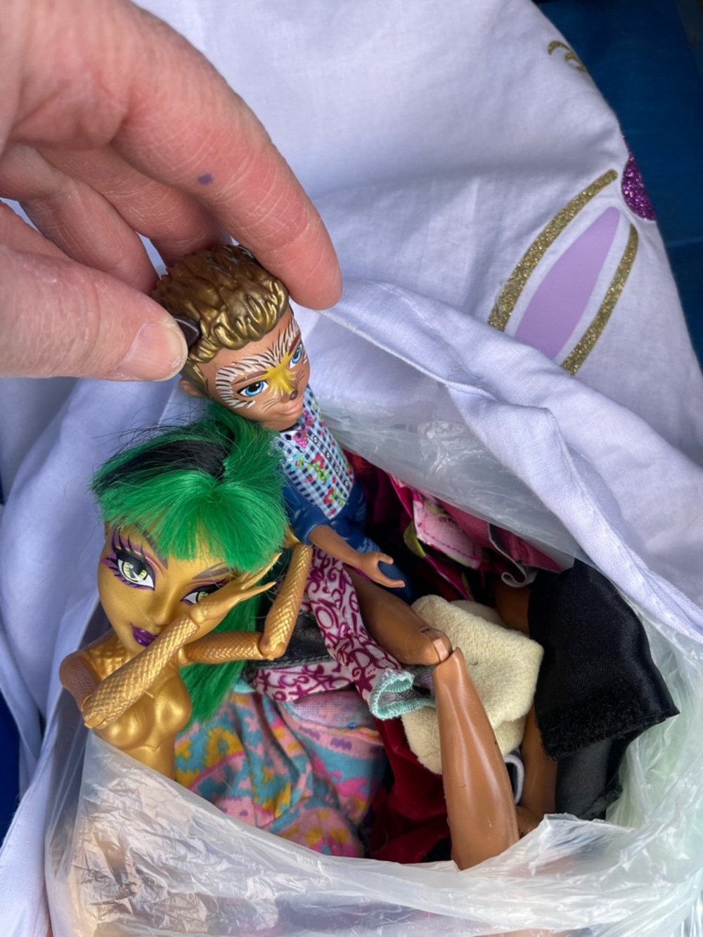 Monster Dolls Lot - Green & Gold Doll with Companion